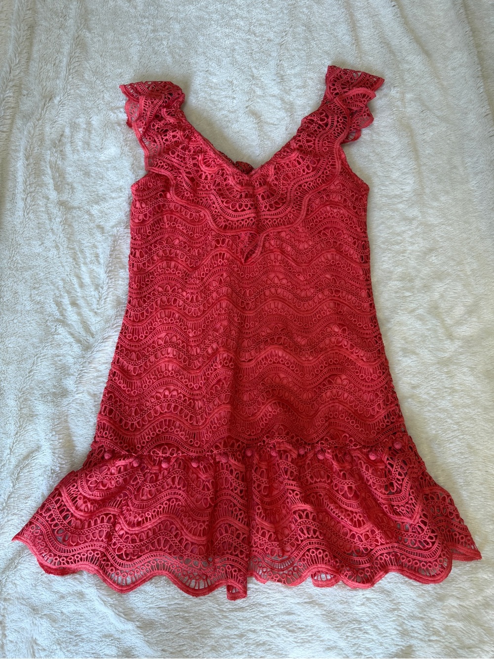 SAYLOR Red Lace Ruffle-Hem Mini Dress - Picture 4 of 4